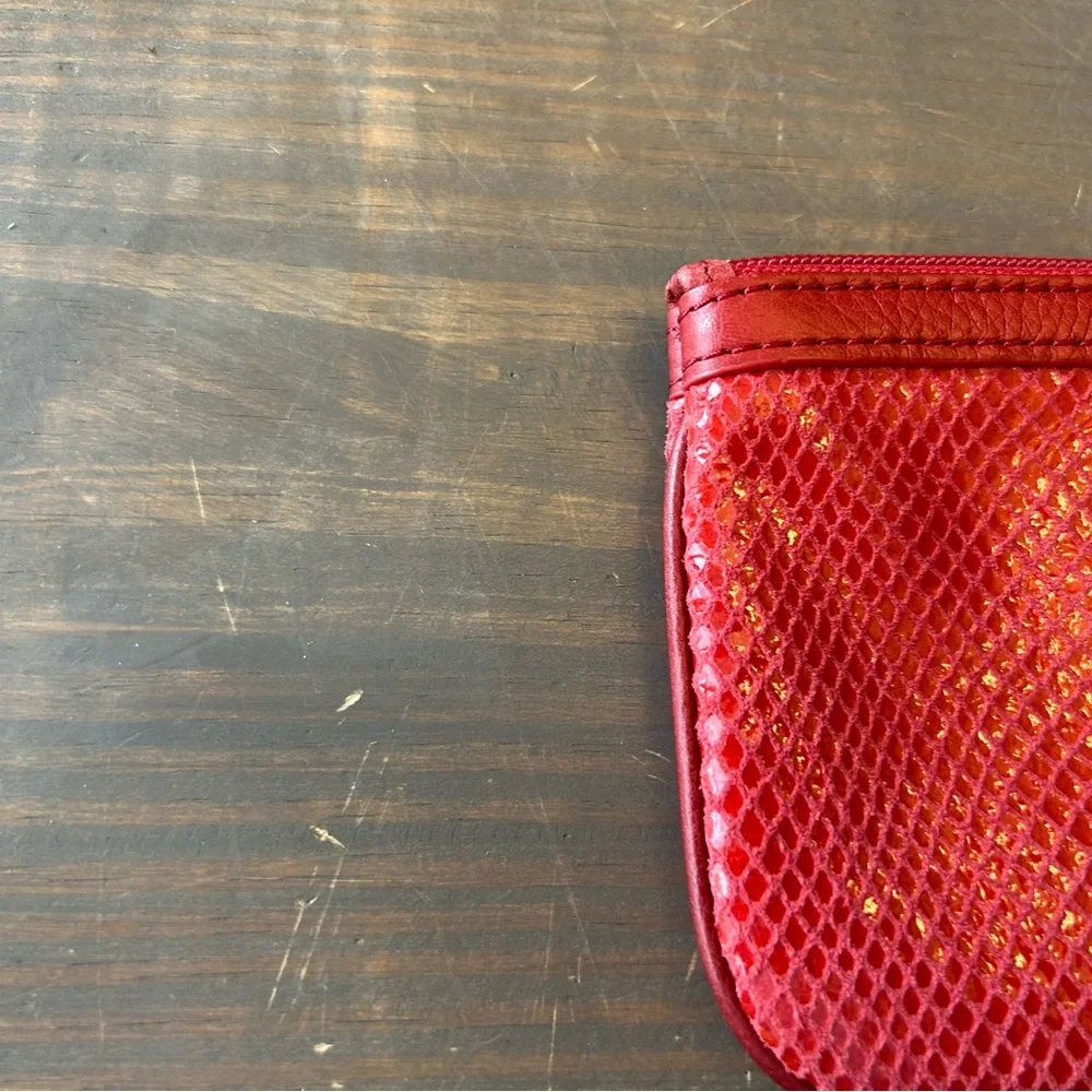 Fossil Red Suede Snakeskin‎ Wristlet Purse Wallet Zip Around Credit Card
